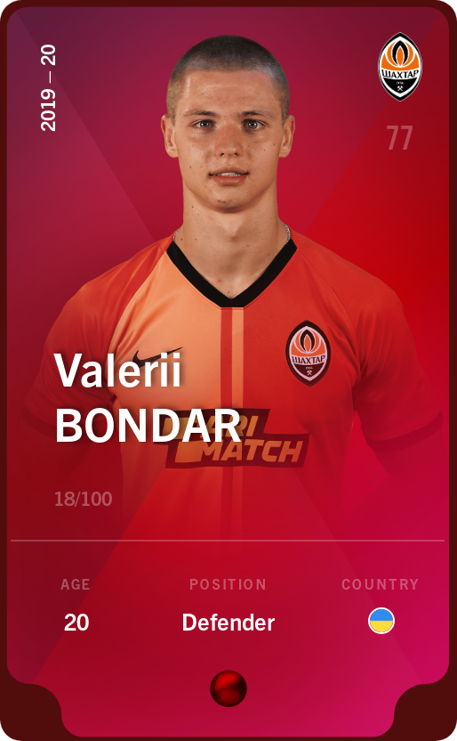 Sorare - Sorare Official - Valerii Bondar 2019-20 • Rare 18/100 - NFT # 70195177034943353805370491848702301680870510364674373483001634725154112632277