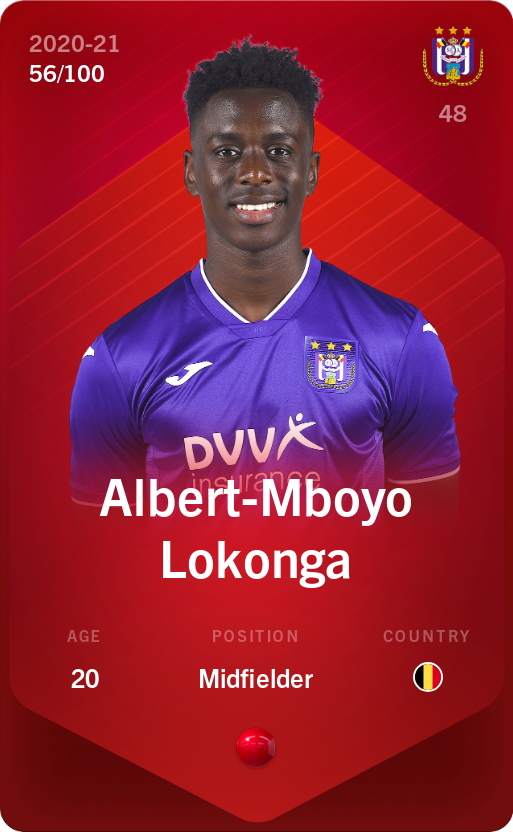 Sorare - Sorare Official - Albert-Mboyo Lokonga 2020-21 • Rare 56/100 - NFT # 62446777554923937255207686552999767964908862117405760114994281275690176744812