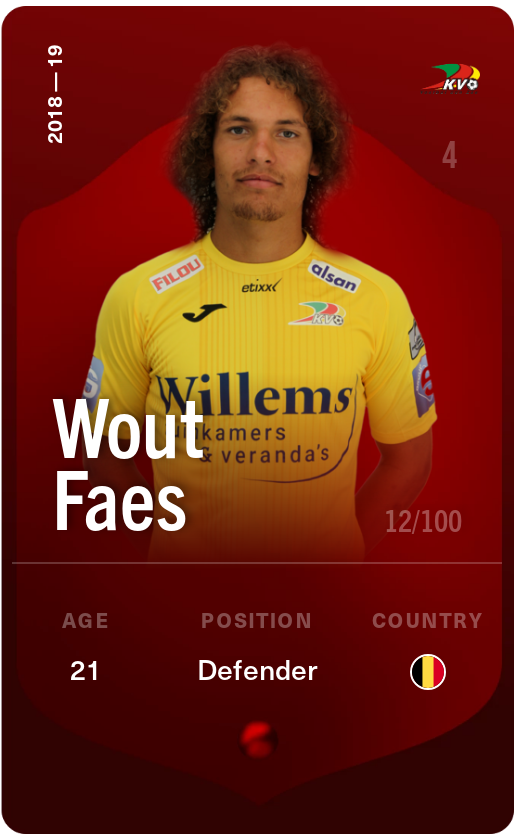 Sorare - Sorare Official - Wout Faes 2018-19 • Rare 12/100 - NFT # 63880390614479639996214839646341137505524379346046817940687353340533314306857