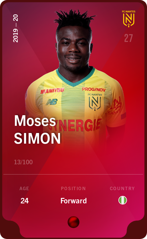 Sorare - Sorare Official - Moses Simon 2019-20 • Rare 13/100 - NFT # 51636877703964889782019101645013575975776262549053382486884605818047970882706