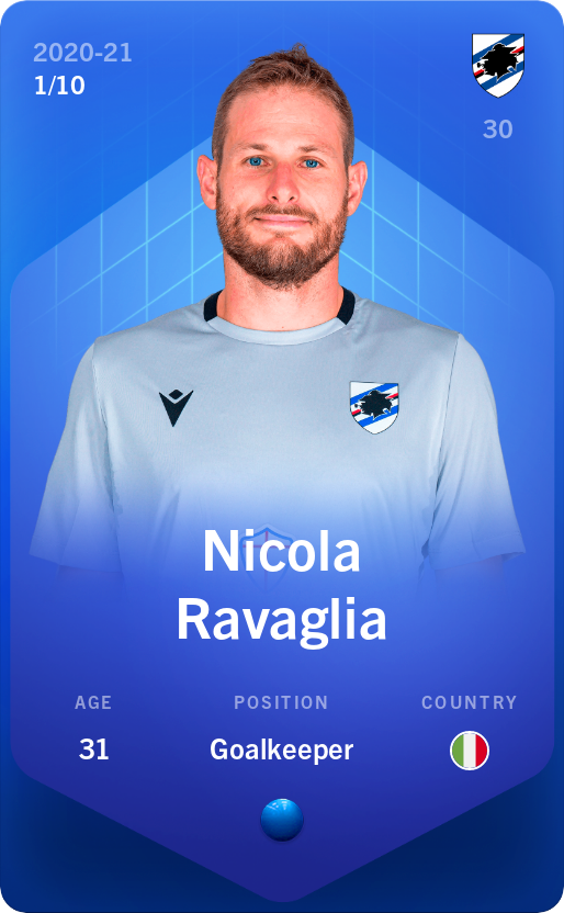 Sorare - Sorare Official - Nicola Ravaglia 2020-21 • Super Rare 1/10 - NFT # 75876979810465345302933984615225170126810261231649669319850743605950030793484