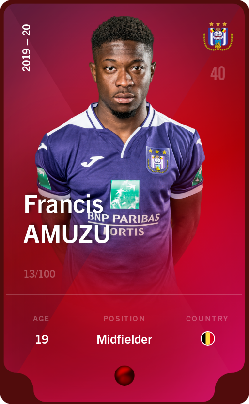 Sorare - Sorare Official - Francis Amuzu 2019-20 • Rare 13/100 - NFT # 37465924422026364416998194643843187495464258929619151370255200424795984251088