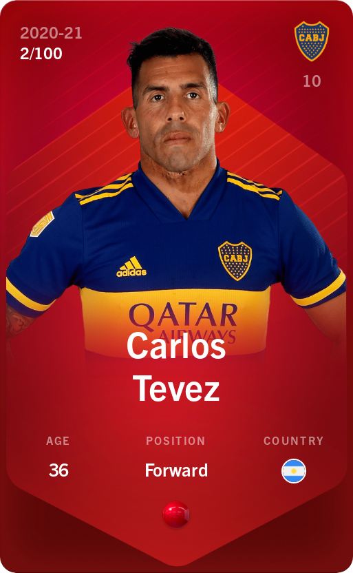 Sorare - Sorare Official - Carlos Tevez 2020-21 • Rare 2/100 - NFT # 27949694509013913682457287442495836262734114716930745291949181909803168750743