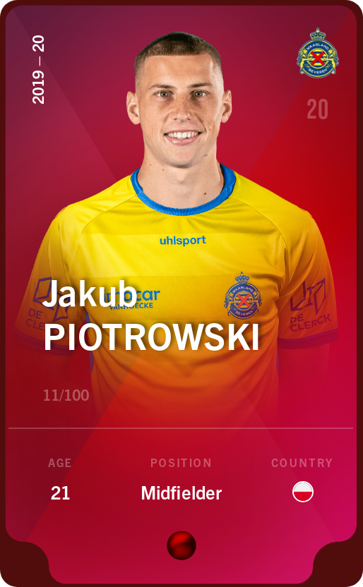 Sorare - Sorare Official - Jakub Piotrowski 2019-20 • Rare 11/100 - NFT # 38054224922010814268044686871900499300838677770549096399681142399634590798018