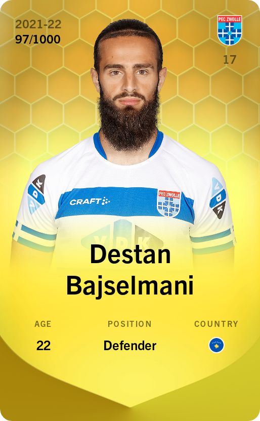 Sorare - Sorare Official - Destan Bajselmani 2021-22 • Limited 97/1000 - NFT # 95680240164846668146073166736182859508286767610237583562850515768024508793799