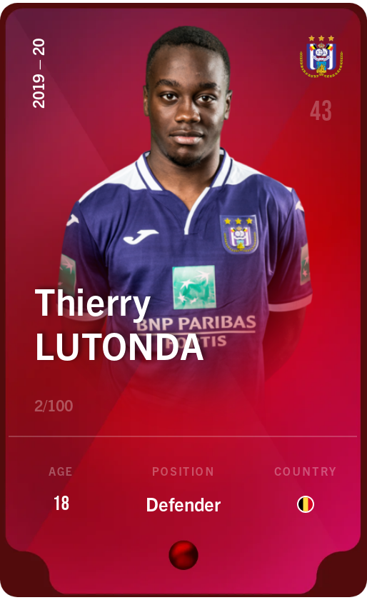 Sorare - Sorare Official - Thierry Lutonda 2019-20 • Rare 2/100 - NFT # 76240433960873689639270229163050477440850287340012202436780531515962010048233