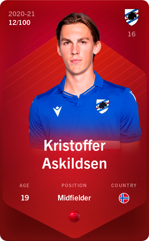 Sorare - Sorare Official - Kristoffer Askildsen 2020-21 • Rare 12/100 - NFT # 64471712100825560666542268048862973466142753950175148312128322495283177389902