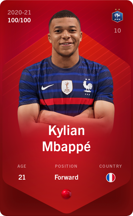 Sorare - Sorare Official - Kylian Mbappé 2020-21 • Rare 100/100 - NFT # 48858447229496256689722504939617384378659991318991936349251000492432834047899