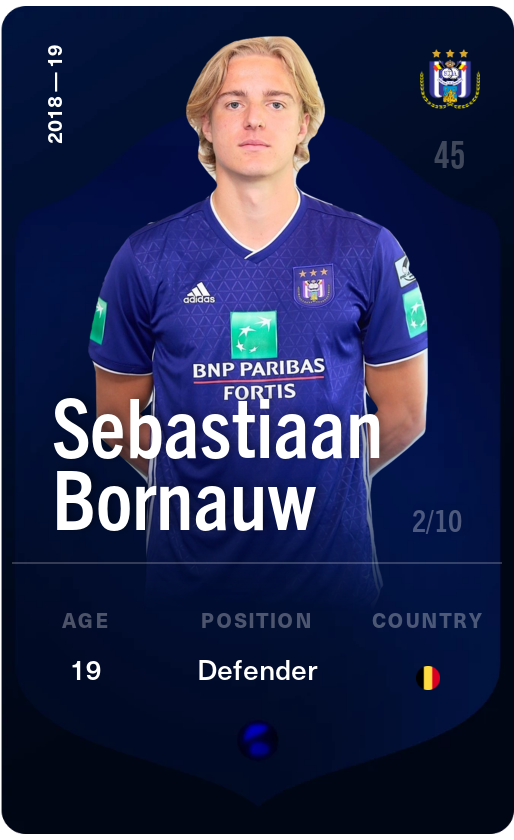 Sorare - Sorare Official - Sebastiaan Bornauw 2018-19 • Super Rare 2/10 - NFT # 54645025498627182680086561074390761707431814996257236380594457929352398910262