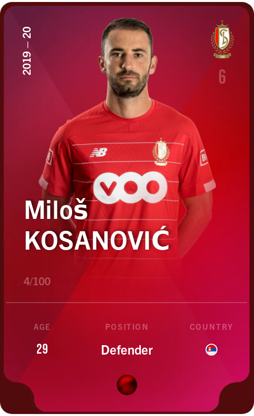 Sorare - Sorare Official - Miloš Kosanović 2019-20 • Rare 4/100 - NFT # 107354354966335564672673110640073500190618037120676131644556480819269633306514
