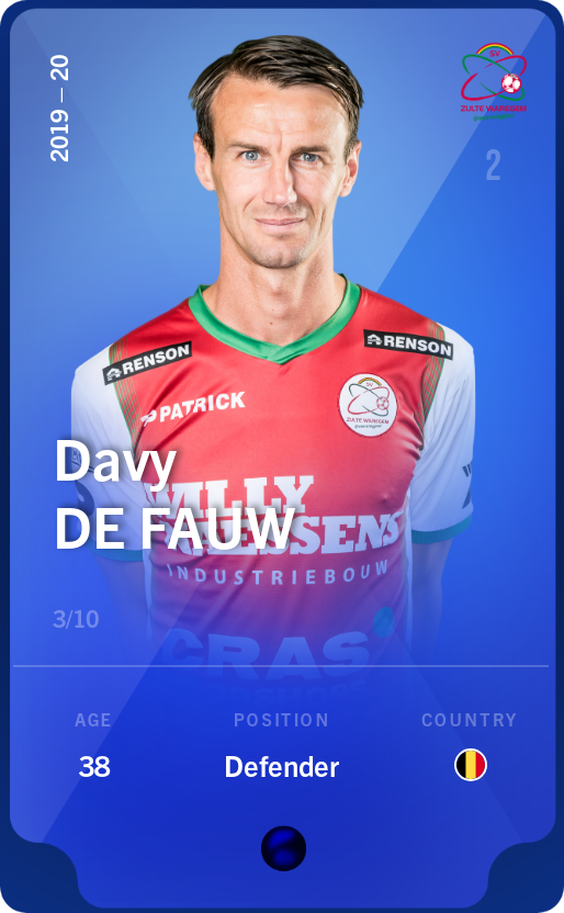 Sorare - Sorare Official - Davy De fauw 2019-20 • Super Rare 3/10 - NFT # 50711875497532825572505596772521205242380483920907021572354472690176650169864