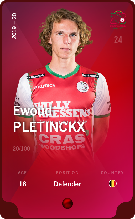 Sorare - Sorare Official - Ewoud Pletinckx 2019-20 • Rare 20/100 - NFT # 58321951770097539880847228135720407482044862845718708553922597703037765783150