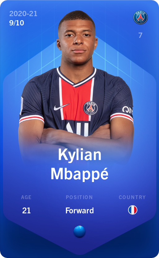 Sorare - Sorare Official - Kylian Mbappé 2020-21 • Super Rare 9/10 - NFT # 22276510871075260409353390724508244700269475790794086418971821669461193787620