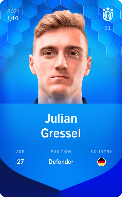 Sorare - Sorare Official - Julian Gressel 2021-22 • Super Rare 1/10 - NFT # 68224651092683200939094021914883383565753404318590333572976334754983747025165