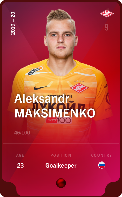 Sorare - Sorare Official - Aleksandr Maximenko 2019-20 • Rare 46/100 - NFT # 39569484249660804882045223221337572521734963996871469916364708976672870953123