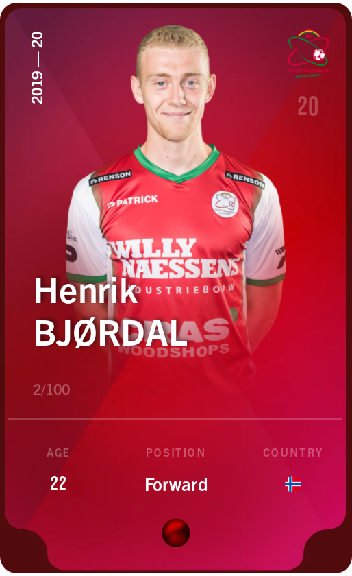 Sorare - Sorare Official - Henrik Bjørdal 2019-20 • Rare 2/100 - NFT # 11521981853699393572412769530677971138317903415989859762263371409192029892883