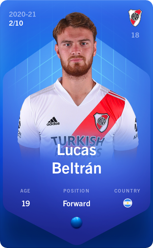 Sorare - Sorare Official - Lucas Beltrán 2020-21 • Super Rare 2/10 - NFT # 99530273537985034642564813546851514098899673425446759751315417853899303123811
