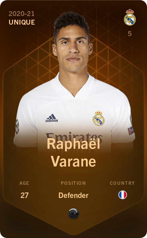 Sorare - Sorare Official - Raphaël Varane 2020-21 • Unique - NFT # 36265260009770378903610912420564317956304869107914781300561554212495634075494