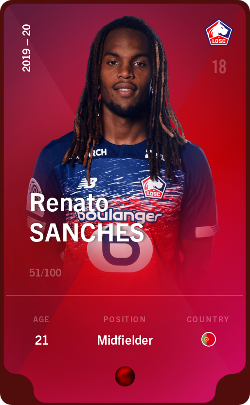 Sorare - Sorare Official - Renato Sanches 2019-20 • Rare 51/100 - NFT # 34642840739051286133143963859602608918389646733168621226436190106374717436333