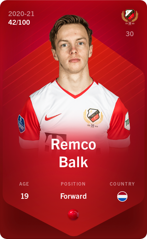 Sorare - Sorare Official - Remco Balk 2020-21 • Rare 42/100 - NFT # 69132016504768822124692300937137854515869342968856724207642552474871313311339