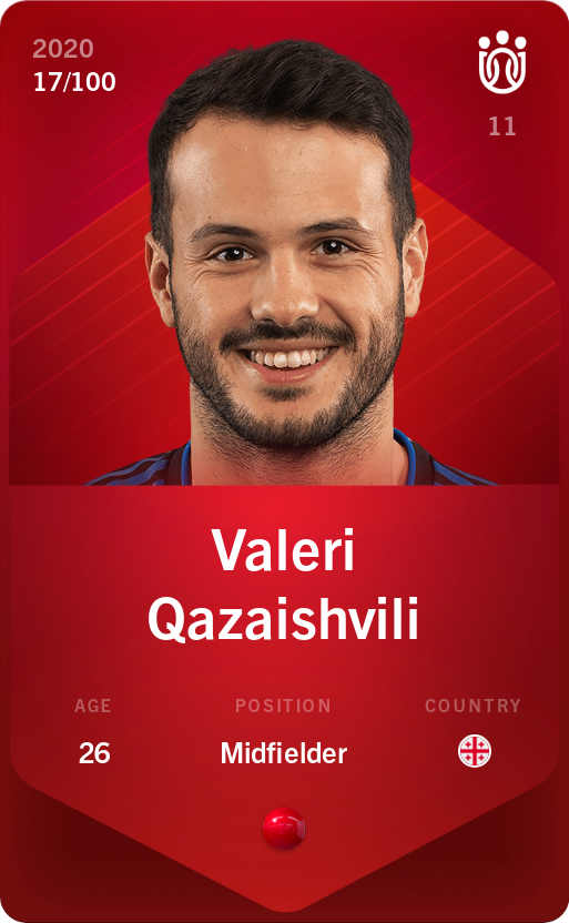 Sorare - Sorare Official - Valeri Qazaishvili 2020-21 • Rare 17/100 - NFT # 112228612962340553053270394552392306084803744198586722456252657692919559324502