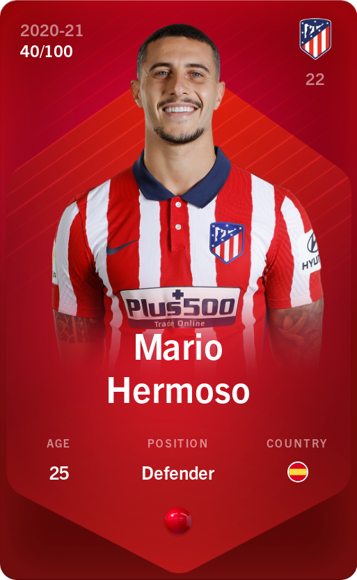 Sorare - Sorare Official - Mario Hermoso 2020-21 • Rare 40/100 - NFT # 30134075463339091550486655202909457423455651559138508875838179136928861919394