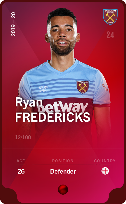 Sorare - Sorare Official - Ryan Fredericks 2019-20 • Rare 12/100 - NFT # 98205875687993272685578531919035404255480413757569811672194798553543172814382