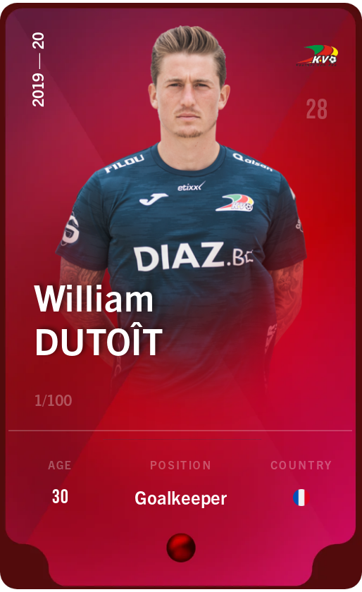 Sorare - Sorare Official - William Dutoît 2019-20 • Rare 1/100 - NFT # 15475292627889330146949206341599786856918198306825289429853489851167758980148