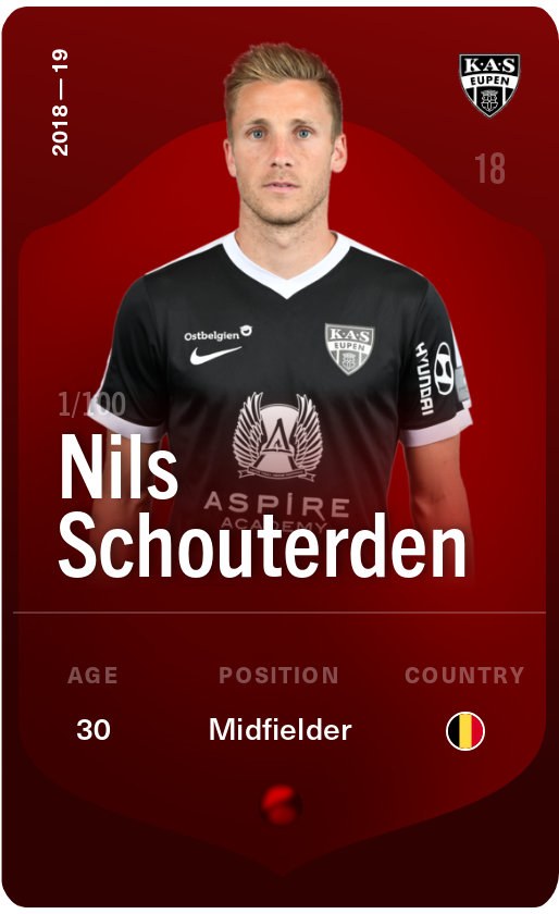 Sorare - Sorare Official - Nils Schouterden 2018-19 • Rare 1/100 - NFT # 19521279199091655805685960339989643998252982408910258514551799882066448596750