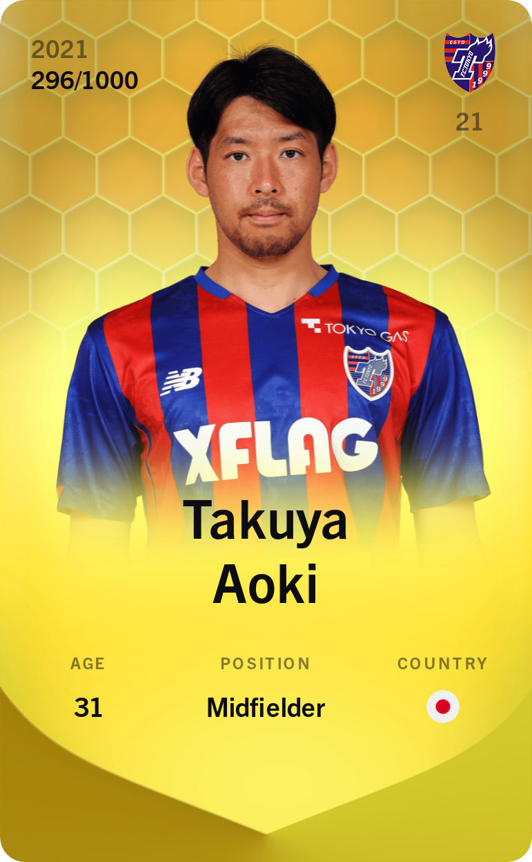 Sorare - Sorare Official - Takuya Aoki 2021-22 • Limited 296/1000 - NFT # 12478966842550299243638499651249494496624093768269782596279610533321213528680