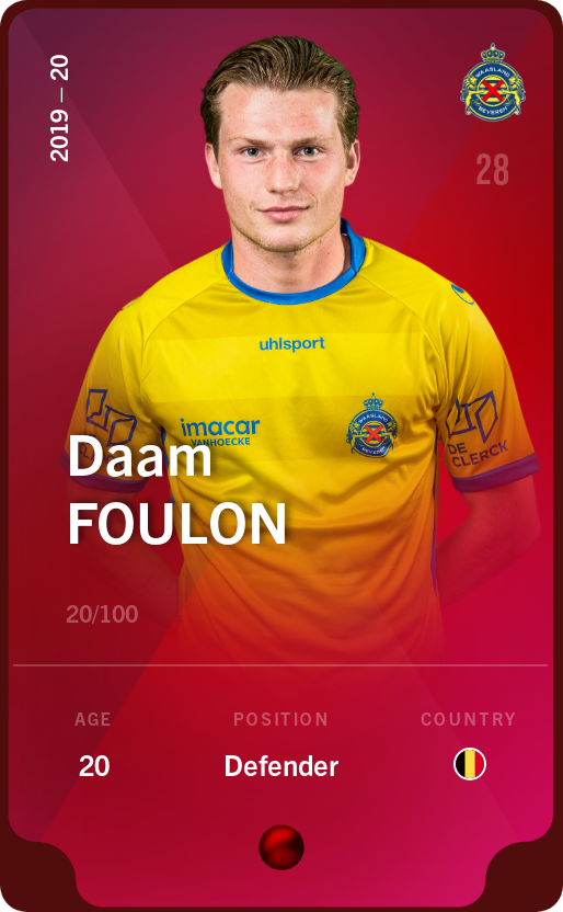 Sorare - Sorare Official - Daam Foulon 2019-20 • Rare 20/100 - NFT # 74071275820287618866618380291364674760275245003266570584716824737184803717235
