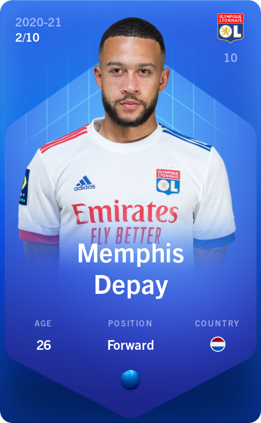 Sorare - Sorare Official - Memphis Depay 2020-21 • Super Rare 2/10 - NFT # 73618284128467421864441304594772860317115048181978558863161935454852467244761