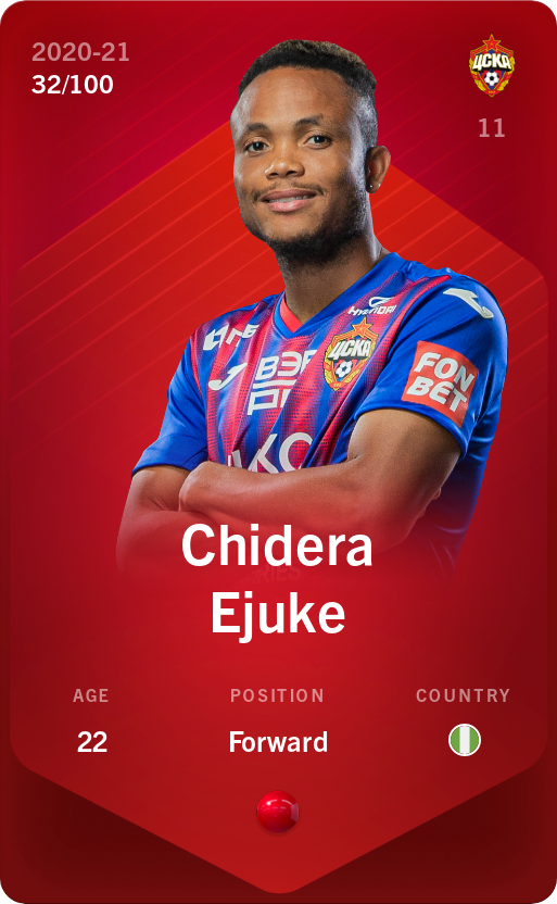 Sorare - Sorare Official - Chidera Ejuke 2020-21 • Rare 32/100 - NFT # 109482017734732411690988857062528658763726599367079600929833188000912999715957
