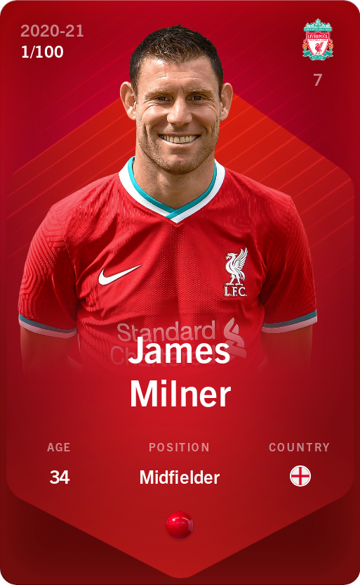Sorare - Sorare Official - James Milner 2020-21 • Rare 1/100 - NFT # 12681337274815615501629727192994262388422121899838567770598738335994741062135