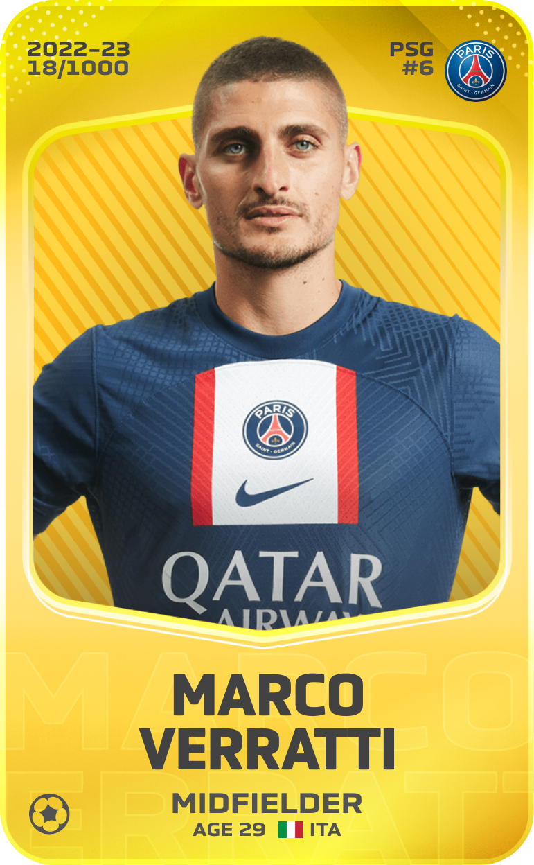 Sorare - Sorare Official - Marco Verratti 2022-23 • Limited 18/1000 - NFT # 107448124862536373095678170721181053433100587338464810886722411582414112236929