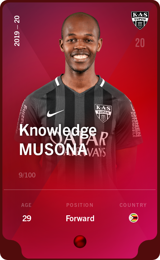 Sorare - Sorare Official - Knowledge Musona 2019-20 • Rare 9/100 - NFT # 66195841351585249020793260267346272072845516756520347266358465084998128259305
