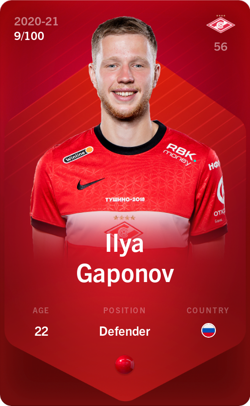 Sorare - Sorare Official - Ilya Gaponov 2020-21 • Rare 9/100 - NFT # 93256817130711334875805049568418077178377701393215422800798006158018688927093