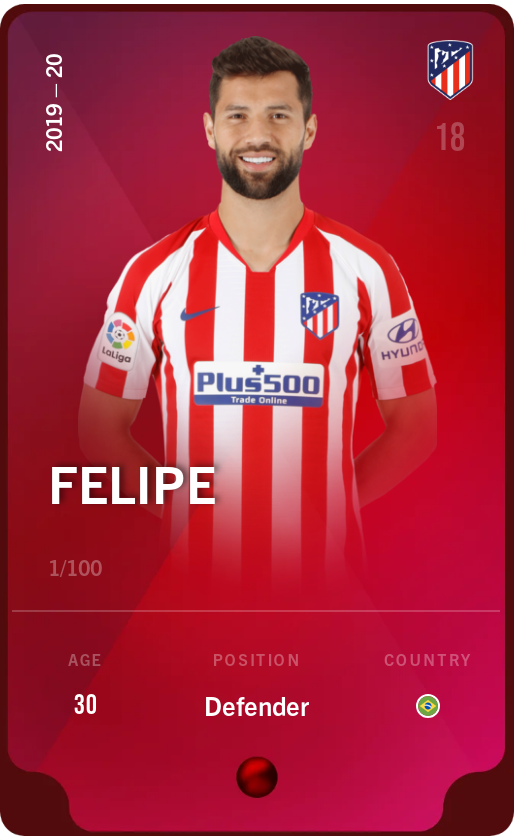 Sorare - Sorare Official - Felipe 2019-20 • Rare 1/100 - NFT # 95368891650606488652368371479201567559306610479033709570937123637093555782808