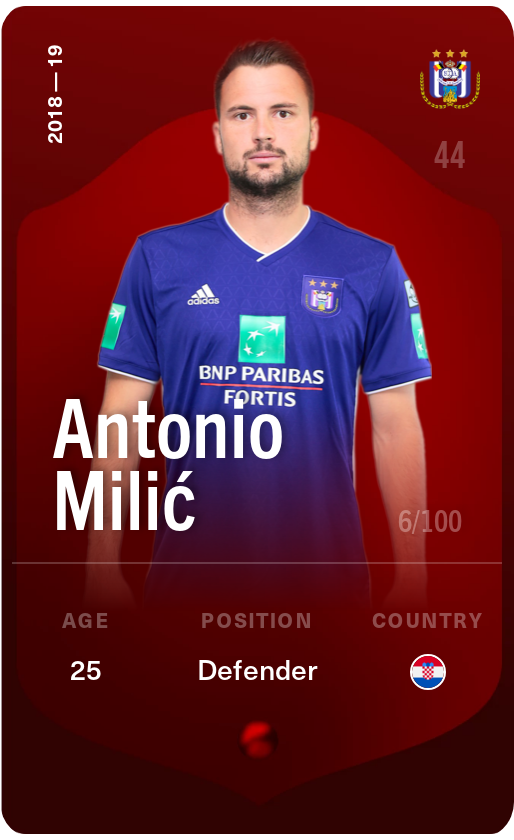 Sorare - Sorare Official - Antonio Milić 2018-19 • Rare 6/100 - NFT # 60005120119097162272262803691219270526938152797190924656442646296212798397839