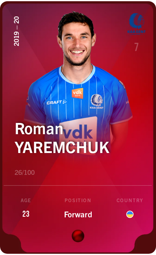 Sorare - Sorare Official - Roman Yaremchuk 2019-20 • Rare 26/100 - NFT # 47725121090754556683139001530066794708488214158581536353488574506819542552030