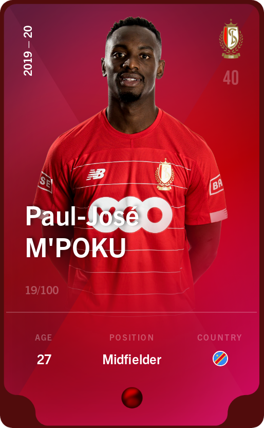 Sorare - Sorare Official - Paul-José M'Poku 2019-20 • Rare 19/100 - NFT # 75373568969195984872601401429728647999976046230201012633810131808088009841768