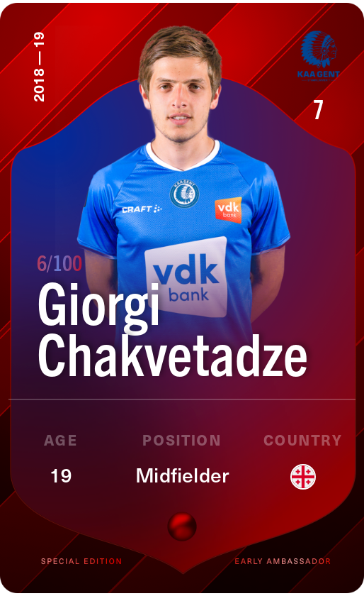 Sorare - Sorare Official - Giorgi Chakvetadze 2018-19 • Rare 6/100 - NFT # 54703037815365001826567474973651094633421128747842880371661300633090828825204