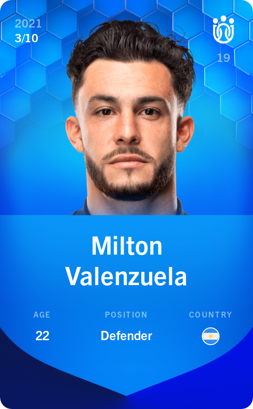 Sorare - Sorare Official - Milton Valenzuela 2021-22 • Super Rare 3/10 - NFT # 18813319332024395450609906818695677097795469514983258730455649305008874531294
