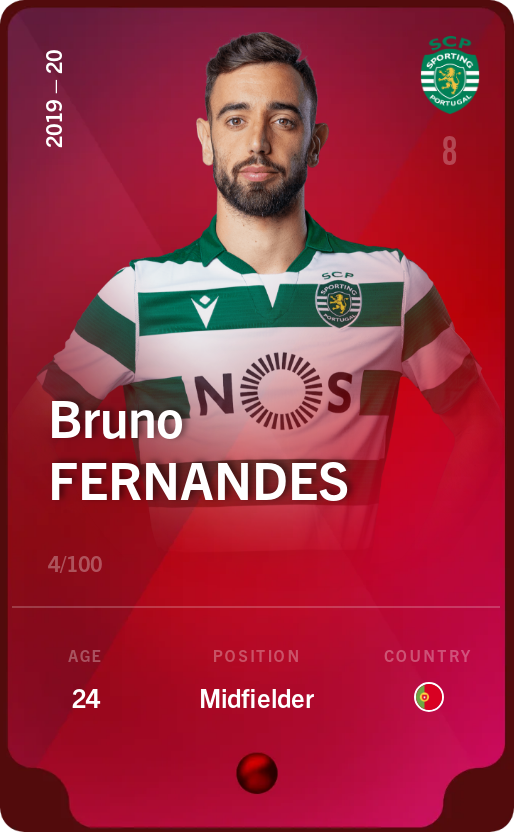 Sorare - Sorare Official - Bruno Fernandes 2019-20 • Rare 4/100 - NFT # 38489140940191311738422751834035794279762883085933576625957414936697285796478