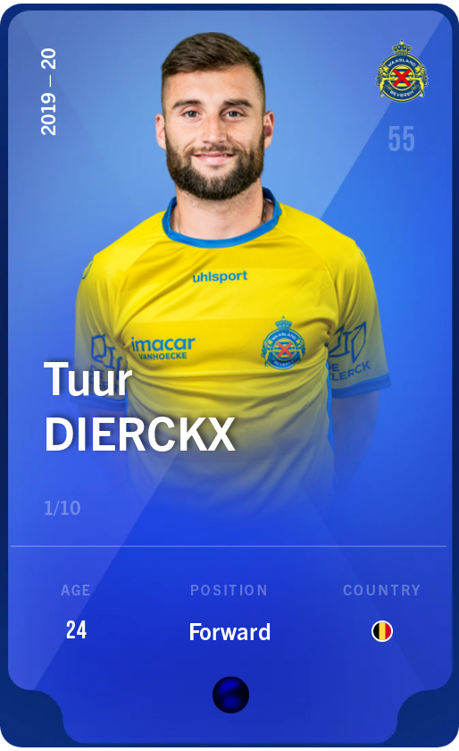 Sorare - Sorare Official - Tuur Dierckx 2019-20 • Super Rare 1/10 - NFT # 88788716565813672407862843491186083098676782625101156208348946739324191412854