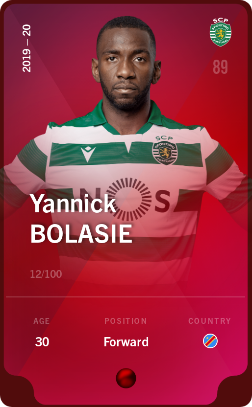 Sorare - Sorare Official - Yannick Bolasie 2019-20 • Rare 12/100 - NFT # 24943975105823594449539688089266181152797170570228537538235450084091689039334
