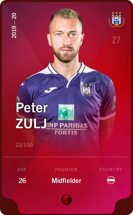 Sorare - Sorare Official - Peter Zulj 2019-20 • Rare 23/100 - NFT # 11754351907599852705148285021564041560763068981227737815754644494650047336878