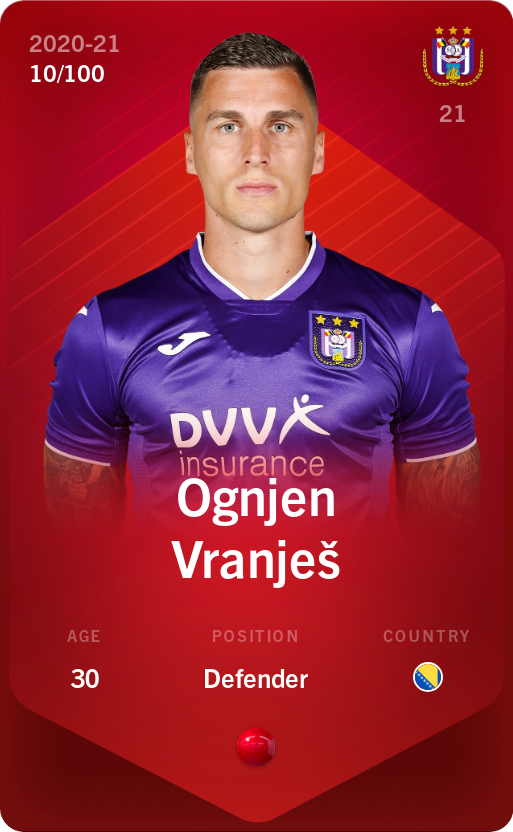 Sorare - Sorare Official - Ognjen Vranješ 2020-21 • Rare 10/100 - NFT # 73039952046998904217932197516897970384194455075469969003448861671095768858666