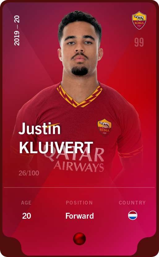 Sorare - Sorare Official - Justin Kluivert 2019-20 • Rare 26/100 - NFT # 25357586035269694322609192318257038100087273821759618405350597550473811745861