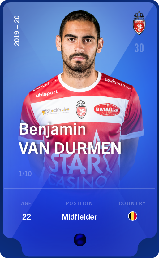 Sorare - Sorare Official - Benjamin Van Durmen 2019-20 • Super Rare 1/10 - NFT # 73268809122330995520908123949487630956002218363785568627453198011980362118474